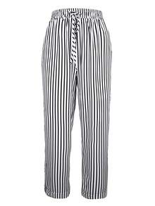 Damen Lässig Hose in Große Größen mit gestreiftem Tunnelzug und Taschen - Schwarz - Übersicht 2