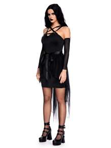 ROMWE Goth Halloween Witch Cosplay Costume Outfit - Black - View 4