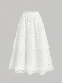 SHEIN MOD 女士白色蕾丝多层连衣裙，可翻转，优雅女士连衣裙，返校节连衣裙，短款礼服，返校节短款连衣裙 - 白色 - 查看 8