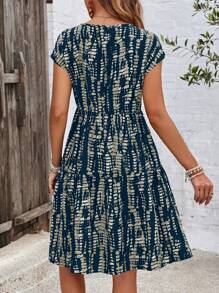 EMERY ROSE Women Tie-Dye Print Batwing Sleeve Ruffle Trim Casual Vacation Dress