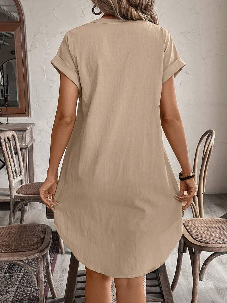 Women's Casual Vacation Solid Color V-Neck Button Front Dress