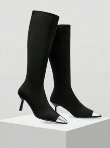 MOTF PREMIUM 女士秋季优雅黑色高跟及膝靴 - 黑色 - 查看 5