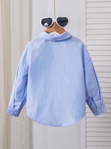 SHEIN Leap Crew Áo sơ mi sọc vai thả thêu hình trái tim cho bé gái, thích hợp mặc thường ngày & đi học hàng ngày vào mùa hè & mùa thu - Nhiều màu - Xem 3