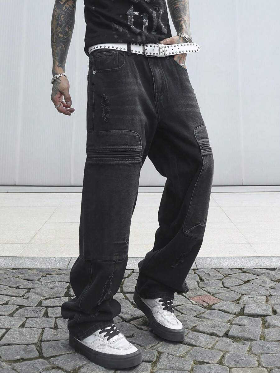 Manfinity EMRG Quần Jeans Denim Ống Đứng Dáng Rộng Thường Ngày Cho Nam - màu đen - Xem 1