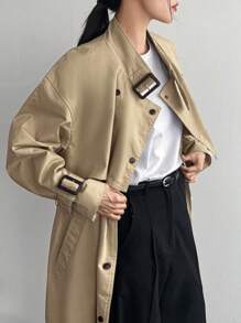 Dazy-Less Women's Casual Business Patchwork Trench Coat - Khaki - View 12