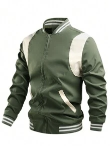 Manfinity Homme Men's Colorblock Jacket Casual All-Match All-Match Coat Flight Suit - Green - View 1