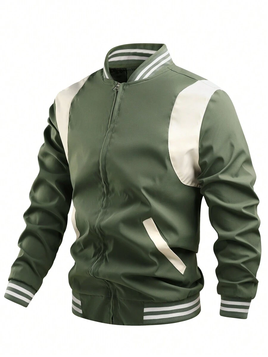 Manfinity Homme Men's Colorblock Jacket Casual All-Match All-Match Coat Flight Suit - Green - View 1