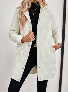 EMERY ROSE Hooded Warm Medium-Length Padded Outerwear Jacket, Apricot Color