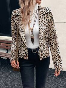 EMERY ROSE Women's Leopard Print Zip-Up Casual Long Sleeve Jacket - Multicolor - View 5