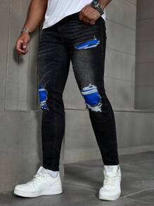Manfinity EMRG Men's Washed Black Denim Skinny Jeans With Stretch