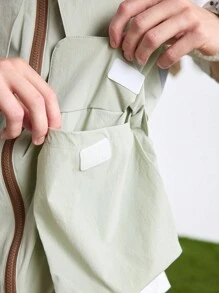 In My Nature Men Letter Printed Zip Front Stand Collar Casual Outdoor Vest Jacket - Green - View 8