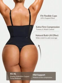 SHAPORA 女士纯色简约日常紧身衣 - 黑色 - 查看 2