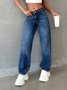 EURMUSE Women's Low Waist Straight Leg Loose Casual Versatile Jeans - Medium Wash - View 7