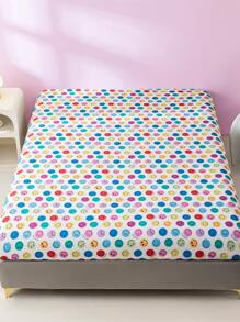 SmileyWorld® | SHEIN 1pc Full Coverage Fun Cartoon Expression Patterned Fitted Sheet,Suitable For Children Single/Double/Queen/King Bed