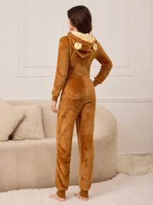 Pijama con capucha de manga larga en color marrón moca, ropa deportiva linda para mujer - Marrón Mocha - Ver 2