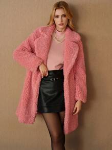 Veste décontractée simple à manches longues col châle, couleur unie, moelleuse pour femmes