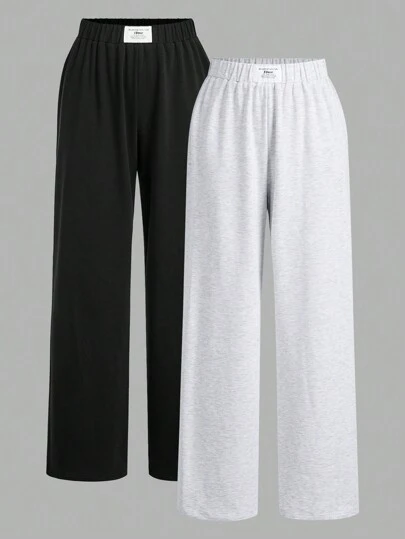 SHEIN EZwear 2 件套女士休闲纯色运动裤套装