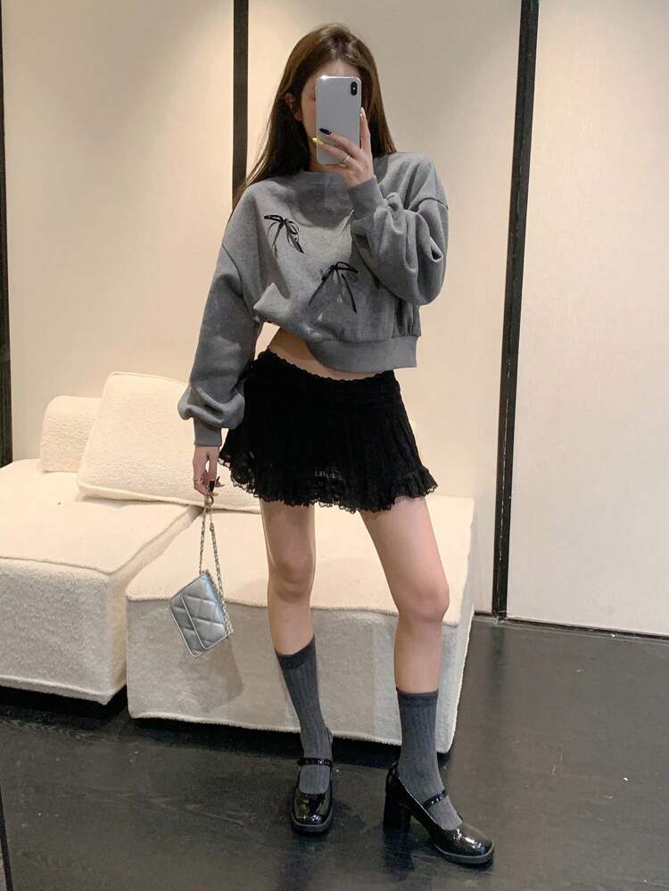 Women's Oversized Bowknot Decorated Long Sleeve Sweatshirt, Autumn/Winter,Long Sleeve Tops,Fall Women Clothes