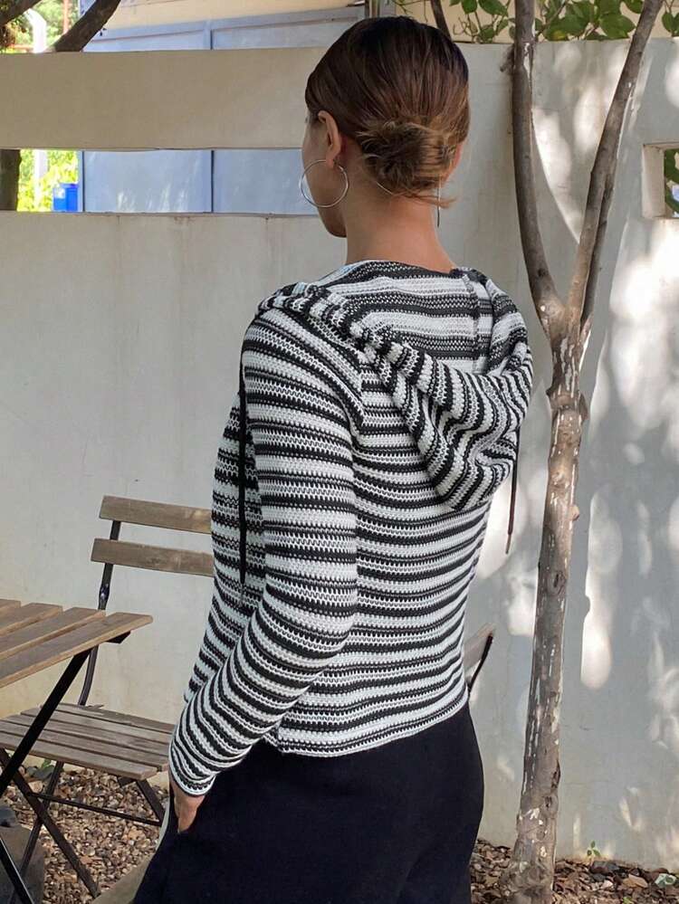 1pc Women's Hooded Casual Striped Fitted Jacket Women Coats