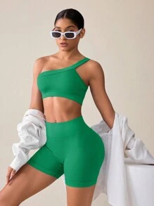 Easithlete Women's Summer Solid Color Sleeveless Cropped Top And Shorts Casual Sportswear Set Workout Women Set - Green - View 6