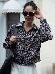 INAWLY Leopard Print Long Sleeve Jacket For Women Fall Cloth For Women - Multicolor - View 5