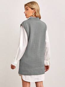 EURMUSE Women's V-neck Sweater Vest Dress - Grey - View 2
