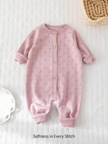 Cozy Pixies Baby Girl Floral Pattern Round Neck Ruffle Long Sleeve Jumpsuit,In Fall/Winter - Dusty Pink - View 1