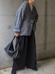 FRIFUL Veste cardigan ample et décontractée pour femmes, automne/hiver - Bleu azur - Voir 2