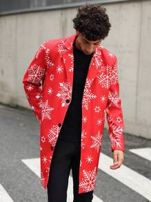 Manfinity Hypemode Manteau casual mi-long polyvalent pour homme avec design de flocons de neige blancs, parfait pour incorporer des éléments de Noël dans votre tenue. Manteau à motif graphique coloré de mode pour hommes sortant pendant les périodes de Noël, d'automne et d'hiver. Idéal comme cadeau pour les amis, le mari ou le petit ami