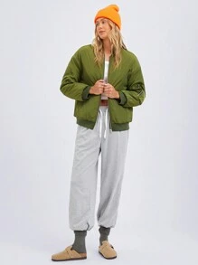 SHEIN EZwear Loose Fit Contrast Color Green Padded Flight Winter Coat, Winter Fall Outfit