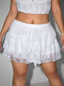 SHEIN ICON Falda blanca de talla grande con diseño de volantes y encaje en capas de estilo Y2K para el verano y Halloween