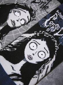 Corpse Bride X SHEIN 2pcs/Set Women Comfy Cartoon Design Ankle Socks,Lover In Wedding, Gifts For Valentine's Day,Valentine's Day
