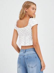 SHEIN EZwear Blusa con mangas cortas de estilo Kellan con estampado floral