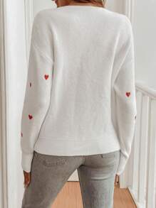 EMERY ROSE Casual Heart Pattern Dolman Sweater, Spring & Fall,Long Sleeve Tops, Knit Pullover Fall Winter - White - View 2