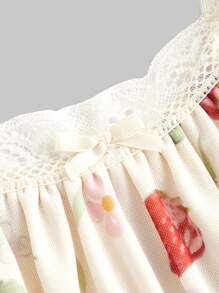 ROMWE Kawaii 草莓印花荷叶边下摆娃娃吊带背心，适合夏季和学校 - 彩色 - 查看 3