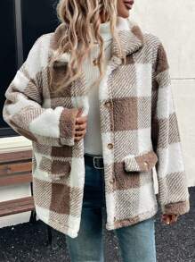EMERY ROSE Áo khoác tay dài in họa tiết kẻ caro cài nút phía trước, Thu/Đông - Nhiều màu - Xem 3
