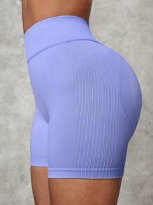 Easithlete 女士纯色高腰日常健身无缝运动短裤