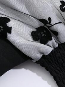 FRIFUL Women's Floral Print Bubble Sleeve Keyhole Neck Elegant Dress,Fall Dress Long Sleeve Dress