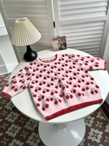 SHEIN Unity 女士全印花圆领针织毛衣 - 粉色 - 查看 4