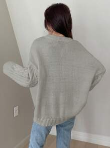 DAZY Casual Loose Fit Solid Color Drop Shoulder Sweater, Autumn/Winter - Grey - View 2