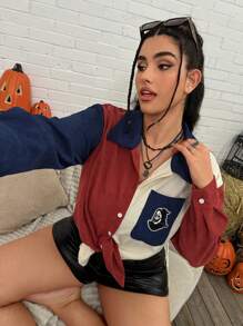 Hey Corman Áo cánh thường ngày họa tiết mặt ma Halloween cỡ lớn cho nữ họa tiết khối màu thả vai, ngày lễ, kỳ nghỉ, bãi biển, lễ hội, phù hợp với Ibiza - Nhiều màu - Xem 3