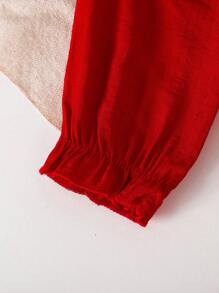 SHEIN Genkimix Kids Bộ 2 món áo thêu ngôi sao mùa thu cho bé gái và quần denim - Đỏ - Xem 5