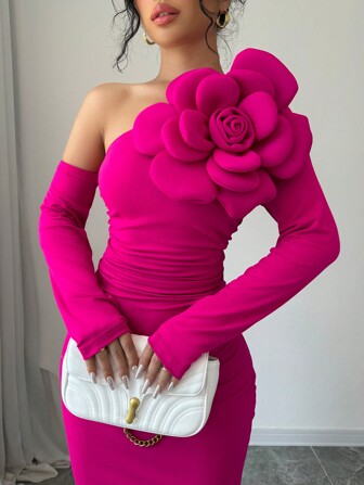 Rafferiza Women's Asymmetrical Collar Patchwork Pleated Waist Cinched Waist Slim Long Sleeve Elegant Dress Maxi Women Outfit Fall Cloth For Women