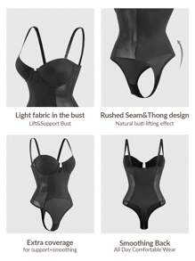 SHAPORA 女士纯色简约日常紧身衣 - 黑色 - 查看 6