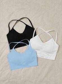 Easithlete 3pcs Seamless High Support Criss Cross Backless Sports Bra - Multicolor - View 5