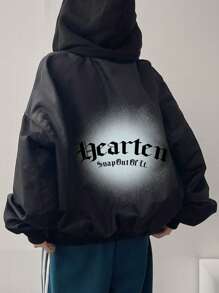DAZY Jaket Windbreaker Wanita dengan Cetakan Huruf di Bagian Belakang - Hitam - View 1