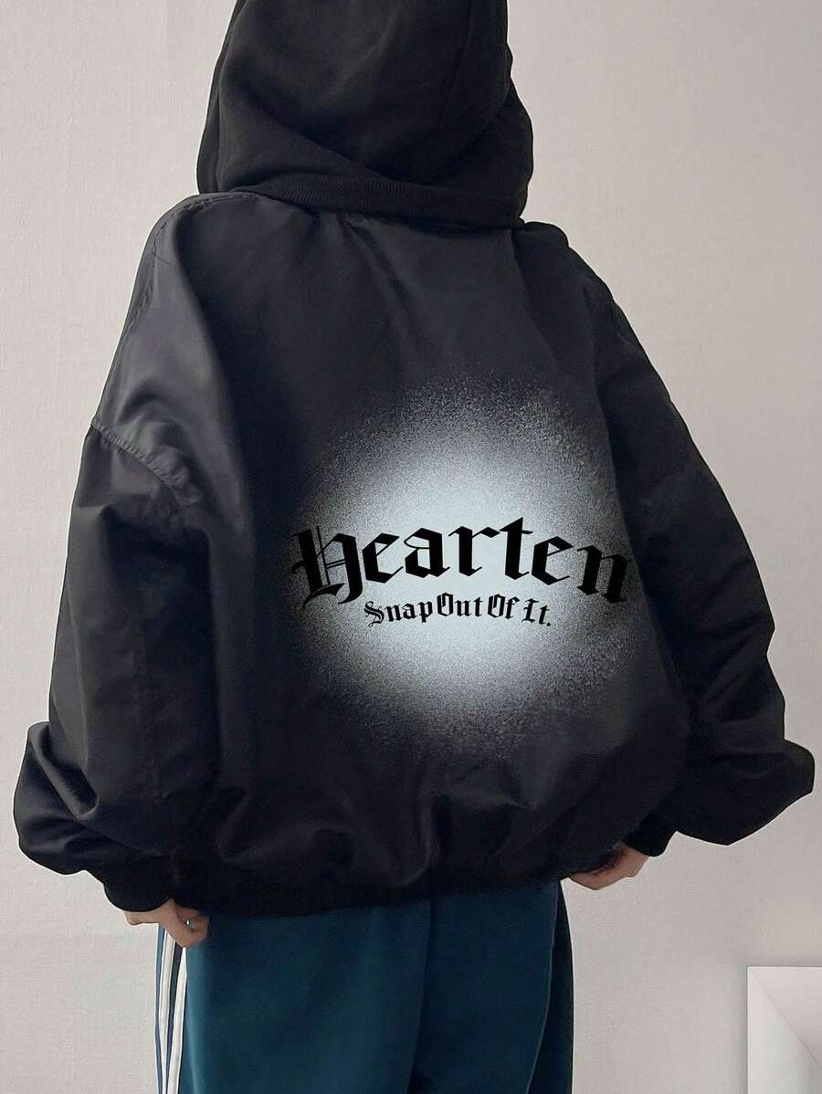 DAZY Jaket Windbreaker Wanita dengan Cetakan Huruf di Bagian Belakang - Hitam - View 1