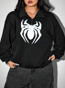 SHEIN ICON Plus Size damska bluza z nadrukiem pająka, kostium na Halloween