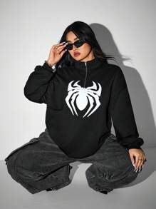 SHEIN ICON Plus Size damska bluza z nadrukiem pająka, kostium na Halloween