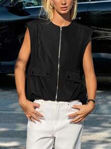 Muchica Women's Solid Color Zip-Up Casual Jacket For Summer - Black - View 5